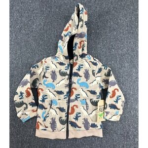 Maximus Rex Hoodie Toddler Boys 3T Beige Dinosaur Print Sherpa Lined Full Zip